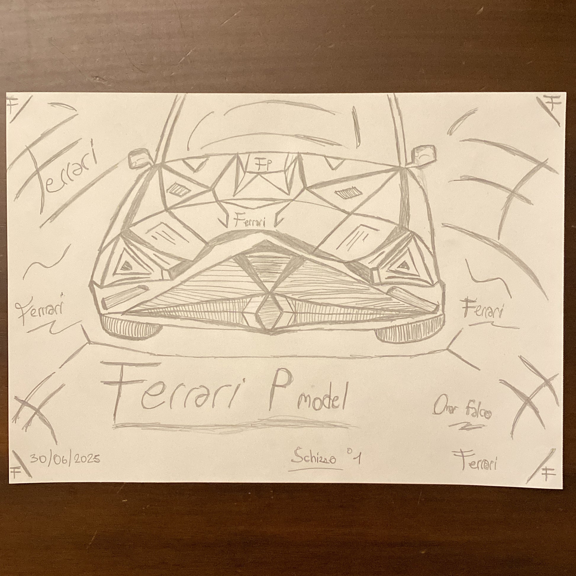 Schizzo Ferrari P model original artwork A4 by Omar Falco