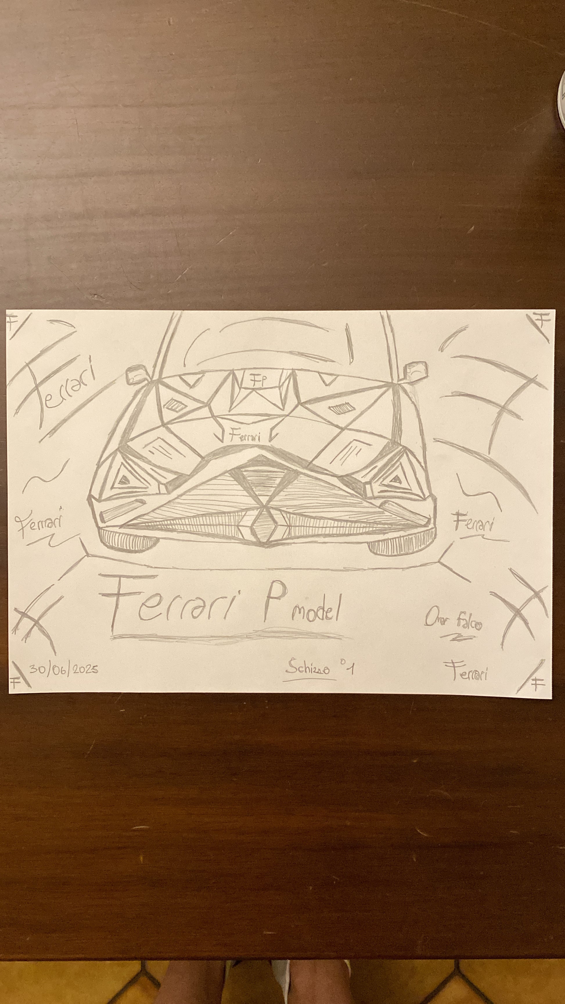 Schizzo Ferrari P model original artwork A4 by Omar Falco