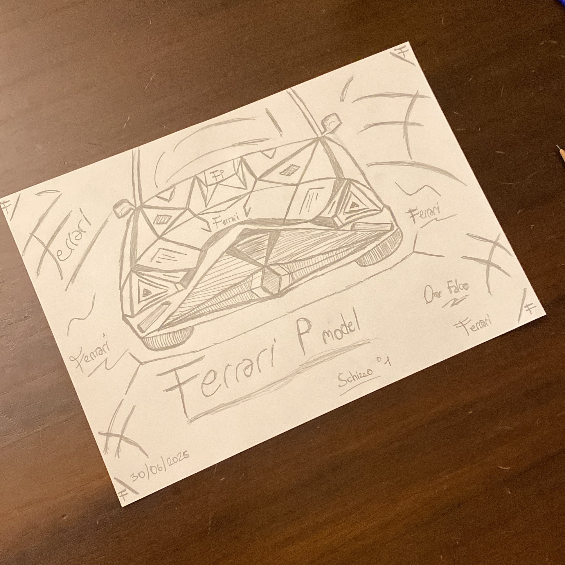 Schizzo Ferrari P model original artwork A4 by Omar Falco
