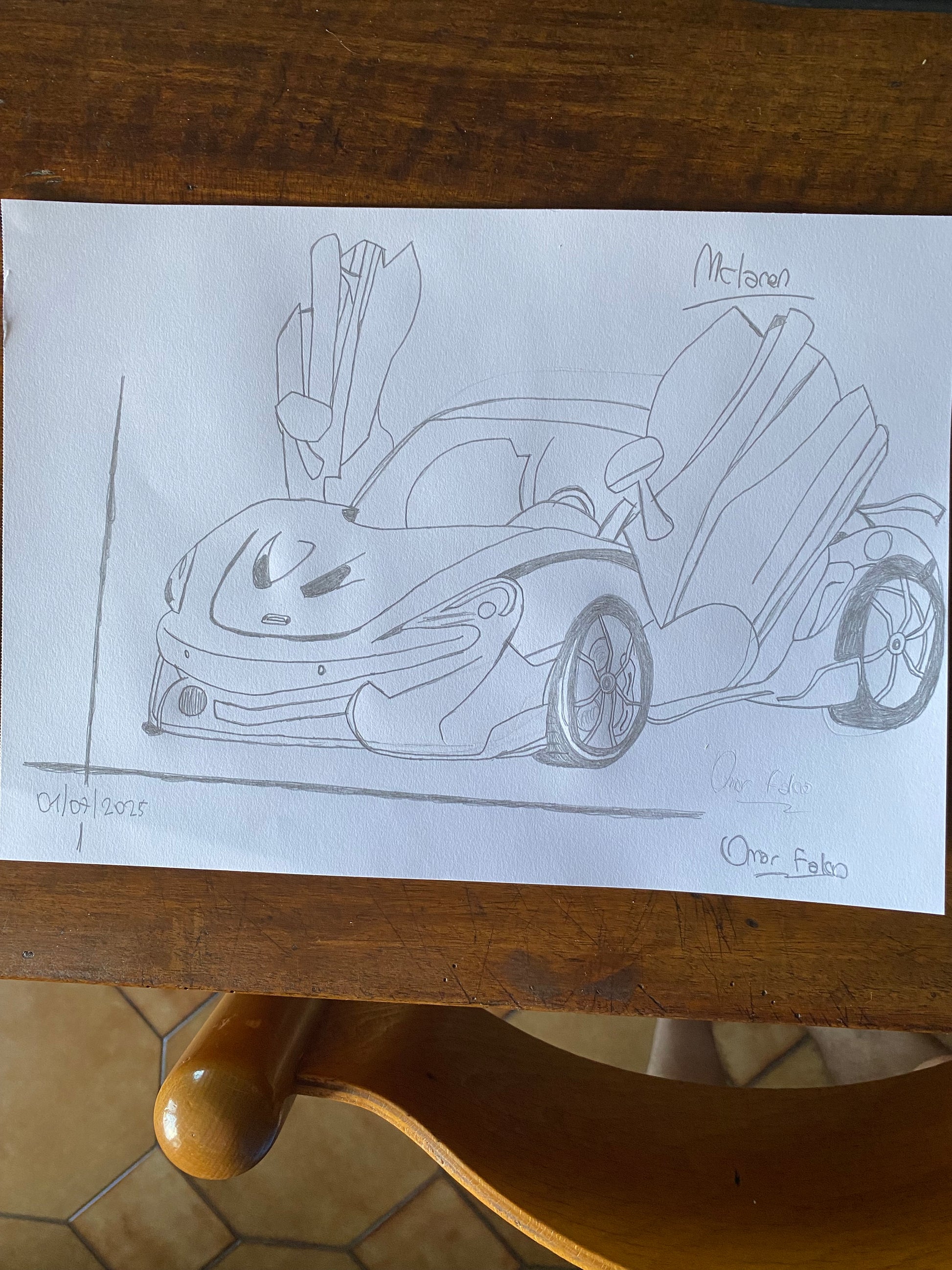 Schizzo McLaren original artwork A4 by Omar Falco