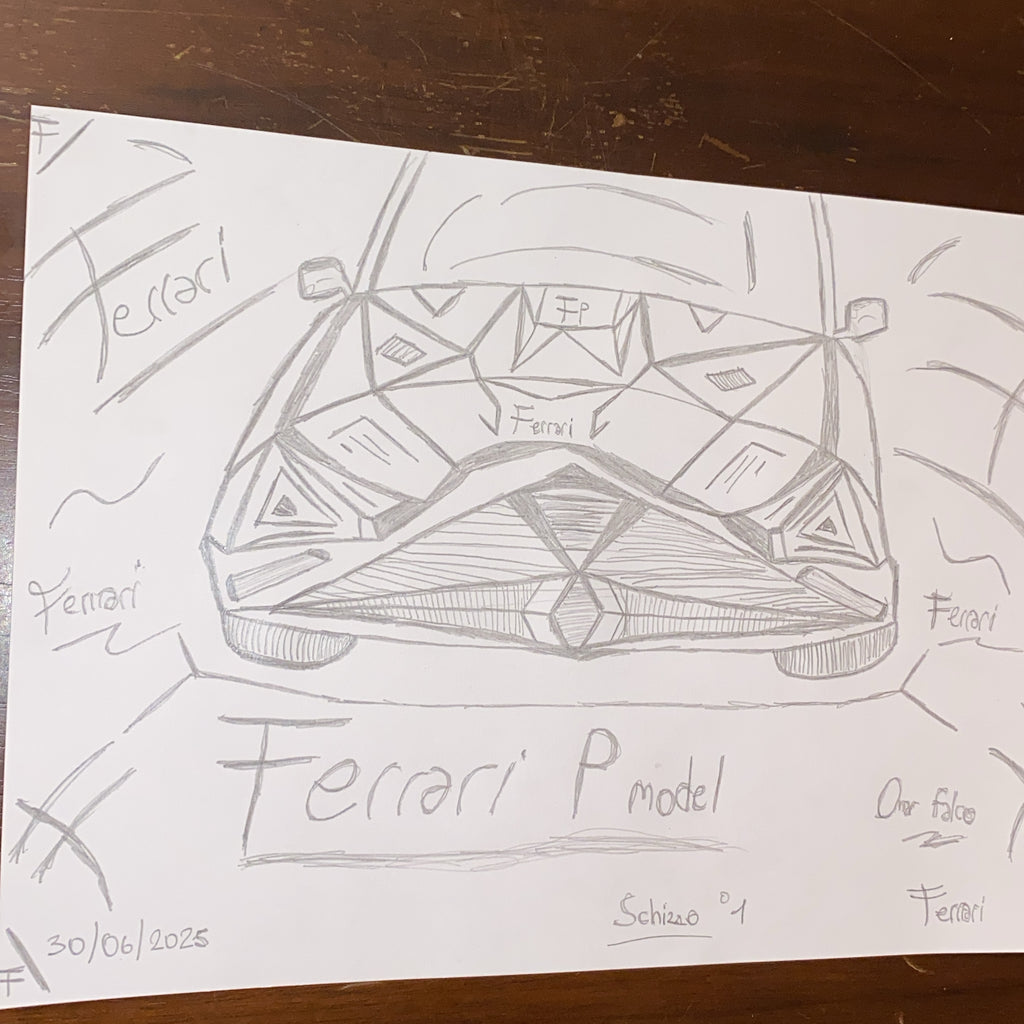 Schizzo Ferrari P model original artwork A4 by Omar Falco