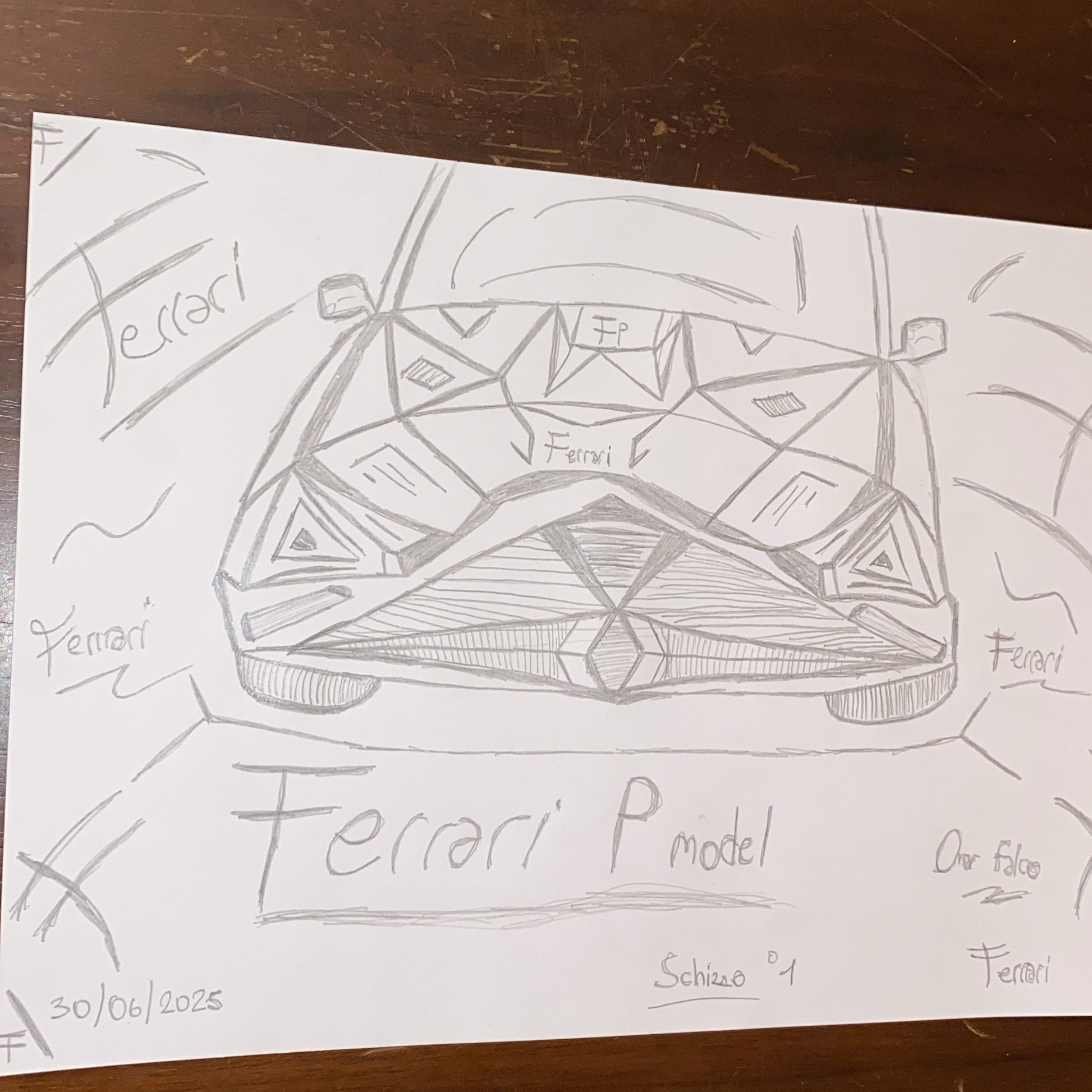 Schizzo Ferrari P model original artwork A4 by Omar Falco