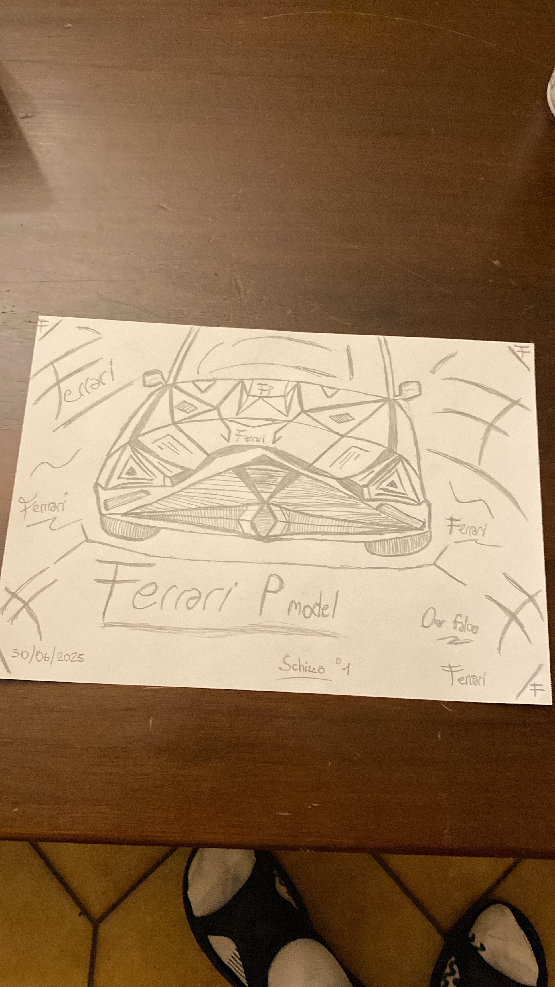 Schizzo Ferrari P model original artwork A4 by Omar Falco