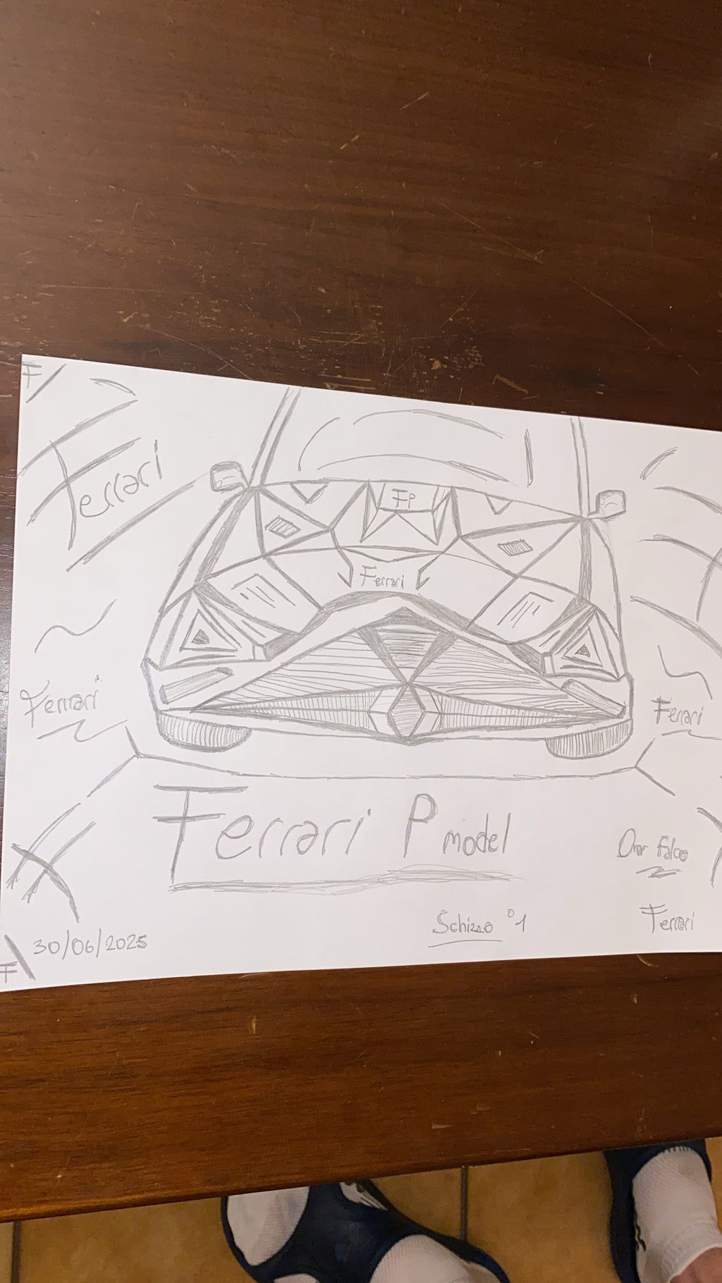 Schizzo Ferrari P model original artwork A4 by Omar Falco