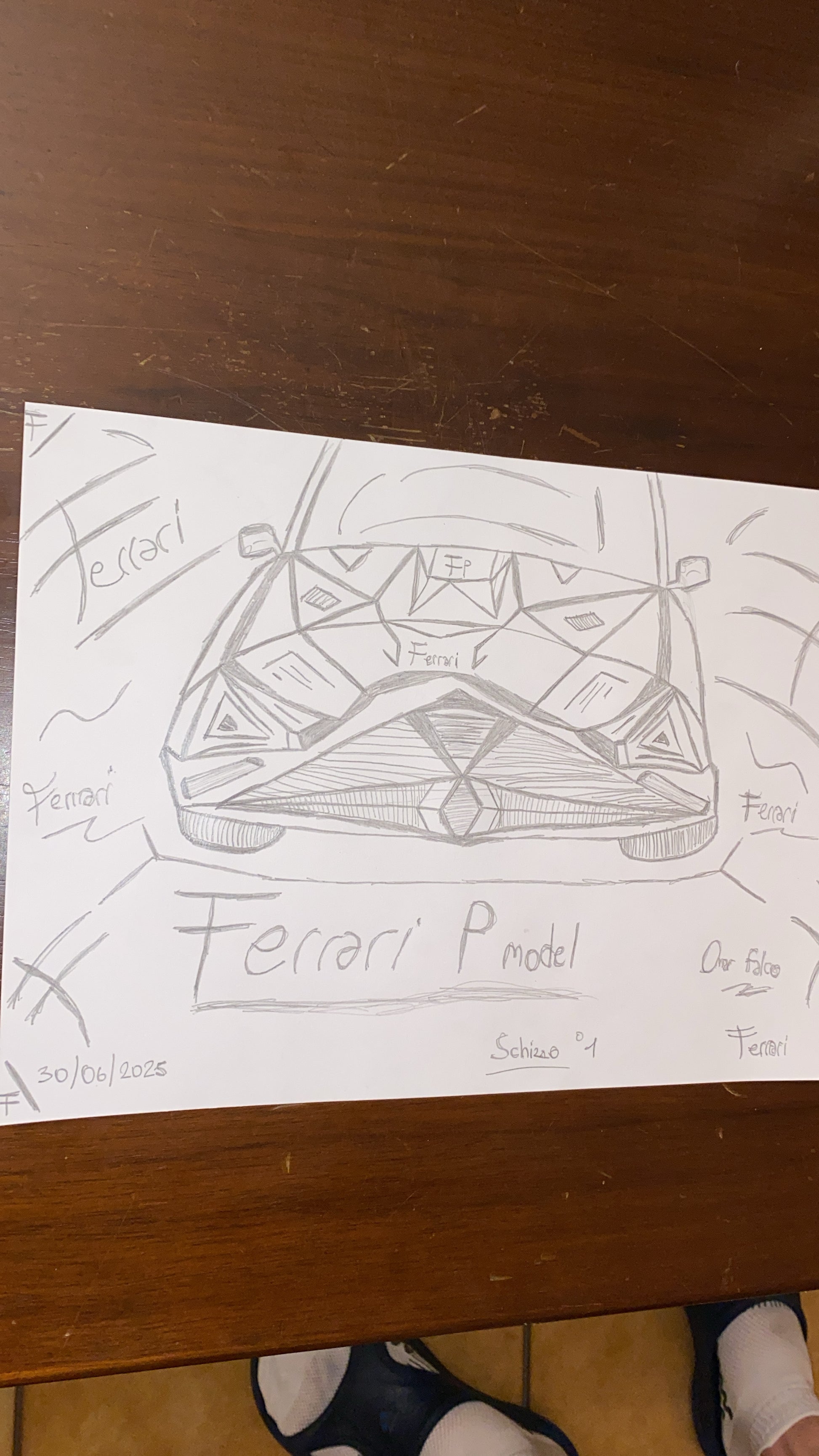 Schizzo Ferrari P model original artwork A4 by Omar Falco