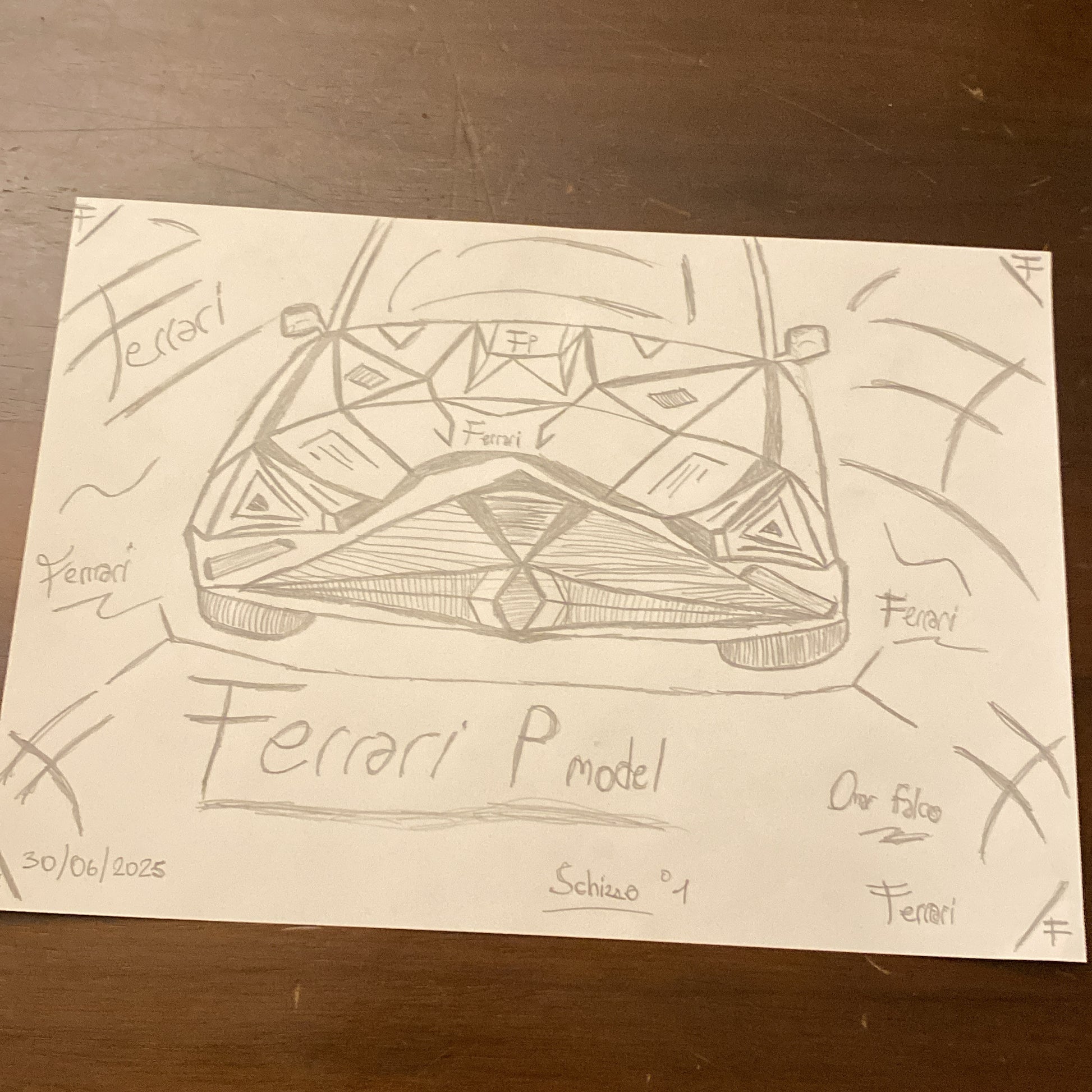 Schizzo Ferrari P model original artwork A4 by Omar Falco