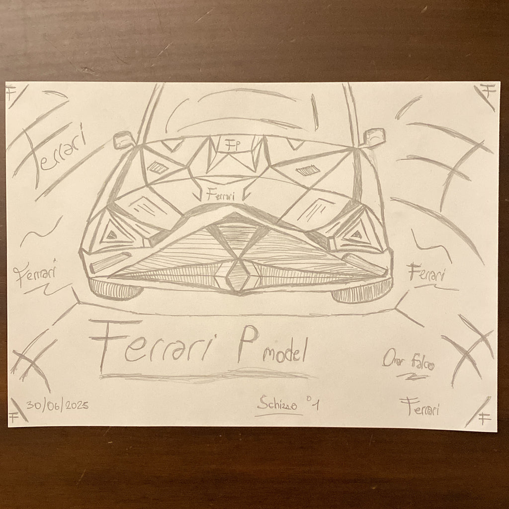 Schizzo Ferrari P model original artwork A4 by Omar Falco