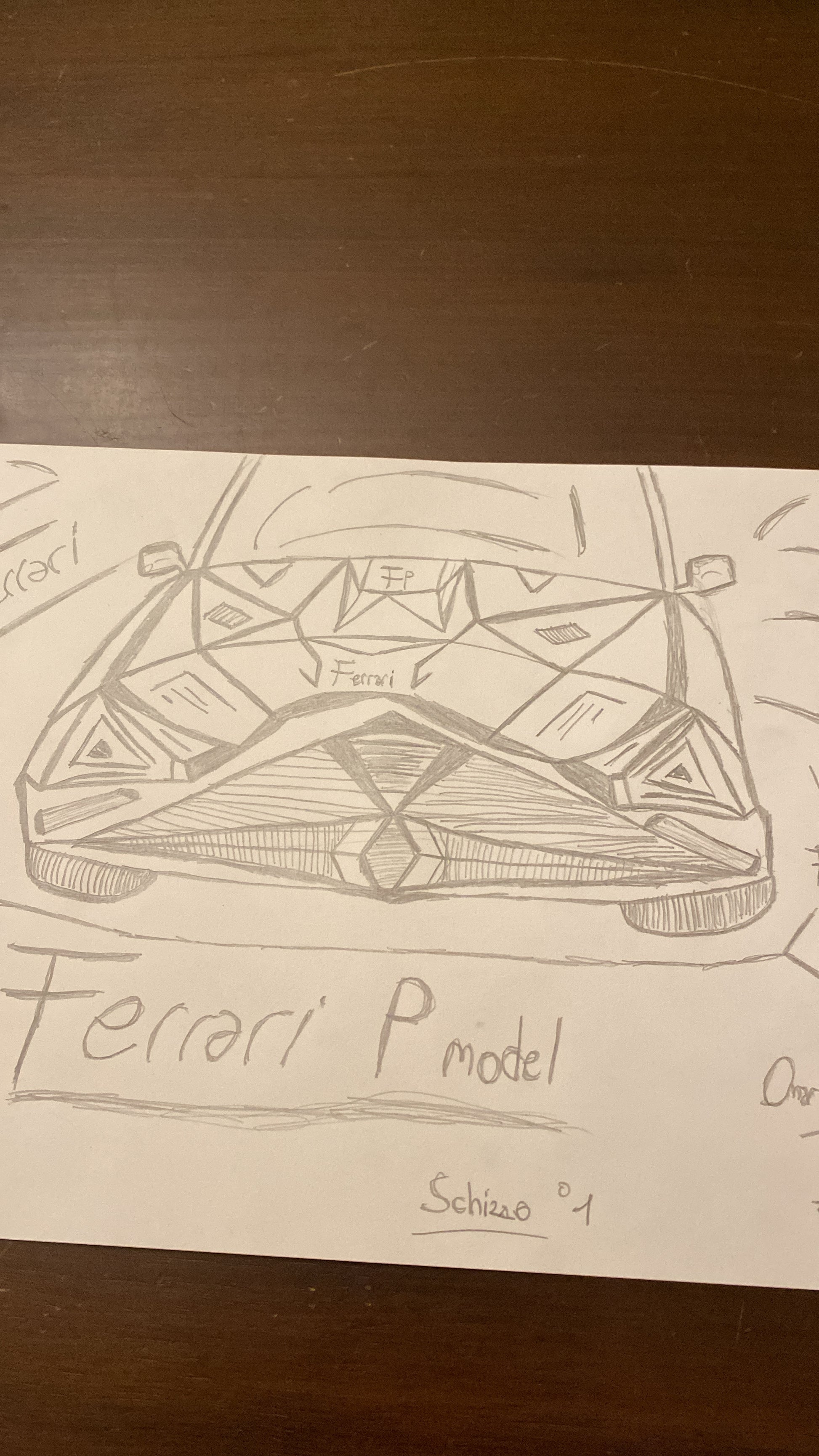 Schizzo Ferrari P model original artwork A4 by Omar Falco